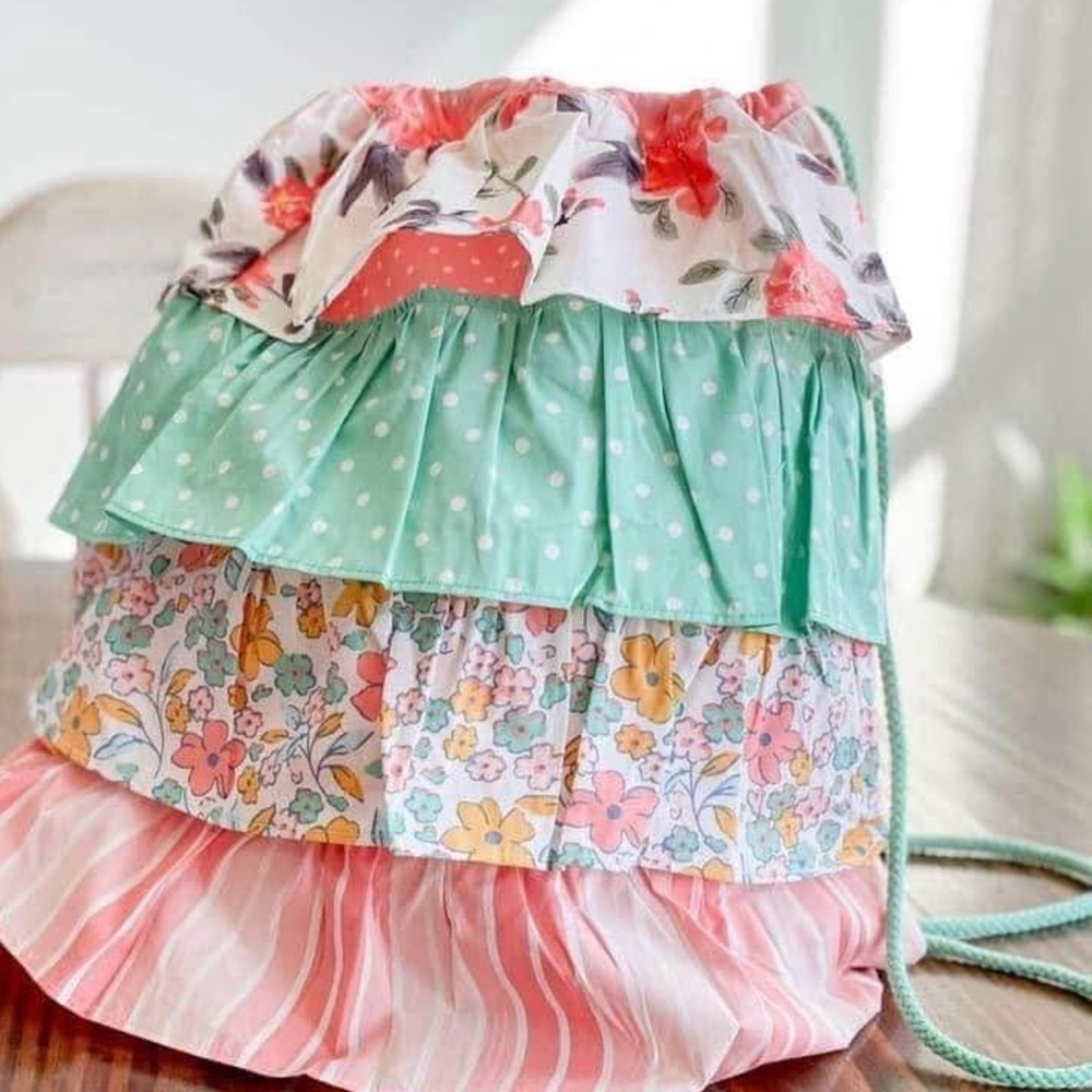 Matilda Jane Floral and Polka Dot Ruffled Drawstring Bag In the Ruffles